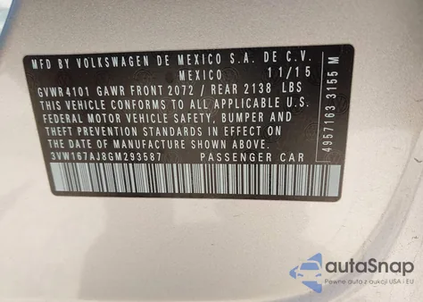 2016 Volkswagen Jetta 1.4T S из США, поврежденный, VIN 3VW167AJ8GM293587